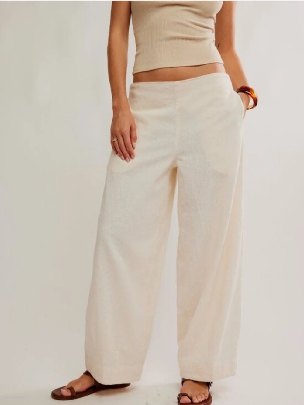 Free People Demi Cotton Linen Pants — Tea Cookie